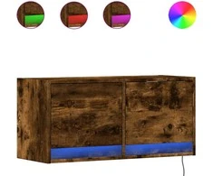 TV staliukas Sieninė TV spintelė su LED lemputėmis, dūminė, 80x31x35cm