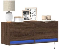 TV staliukas Sieninė TV spintelė su LED lemputėmis, ruda ąžuolo, 100x31x35cm