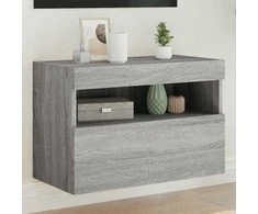 TV staliukas Sieninė TV spintelė su LED lemputėmis, pilka ąžuolo, 60x30x40cm