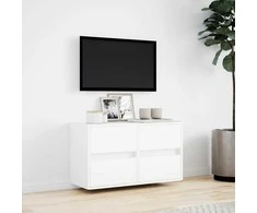 TV staliukas Sieninė TV spintelė su LED lemputėmis, balta, 80x31x45cm