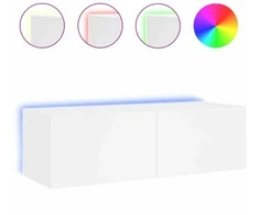 TV staliukas Sieninė TV spintelė su LED lemputėmis, balta, 100x35x31cm