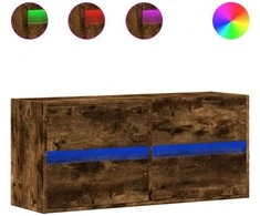 TV staliukas Sieninė TV spintelė su LED lemputėmis, dūminė, 100x31x45cm