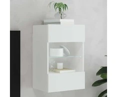 TV staliukas Sieninė TV spintelė su LED lemputėmis, balta, 40x30x60,5cm