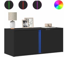 TV staliukas Sieninė TV spintelė su LED lemputėmis, juoda, 80x31x35cm