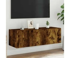 TV staliukas Sieninė TV spintelė su LED lemputėmis, dūminė, 100x35x31cm