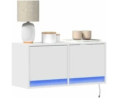 TV staliukas Sieninė TV spintelė su LED lemputėmis, balta, 80x31x35cm