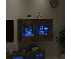 TV staliukas Sieninė TV spintelė su LED lemputėmis, dūminė, 98,5x30x60,5cm
