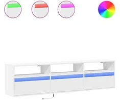 TV staliukas Sieninė TV spintelė su LED lemputėmis, balta, 180x31x45cm