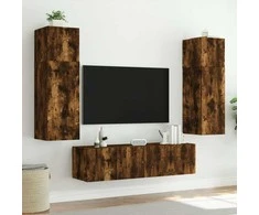 TV staliukas Sieninė TV spintelė su LED lemputėmis, dūminė, 80x35x41cm