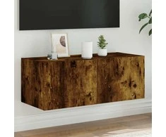 TV staliukas Sieninė TV spintelė su LED lemputėmis, dūminė, 80x35x31cm