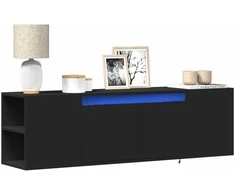 TV staliukas Sieninė TV spintelė su LED lemputėmis, juoda, 135x31x39,5cm