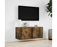 TV staliukas Sieninė TV spintelė su LED lemputėmis, dūminė, 80x31x35cm