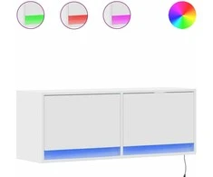 TV staliukas Sieninė TV spintelė su LED lemputėmis, balta, 100x31x35cm