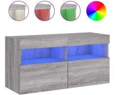 TV staliukas Sieninė TV spintelė su LED lemputėmis, pilka ąžuolo, 80x30x40cm