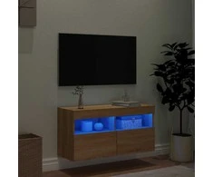 TV staliukas Sieninė TV spintelė su LED lemputėmis, ąžuolo, 80x30x40cm