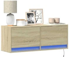 TV staliukas Sieninė TV spintelė su LED lemputėmis, ąžuolo, 100x31x35cm