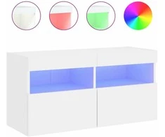TV staliukas Sieninė TV spintelė su LED lemputėmis, balta, 80x30x40cm