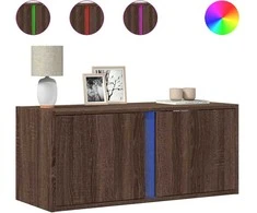 TV staliukas Sieninė TV spintelė su LED lemputėmis, ruda ąžuolo, 80x31x35cm