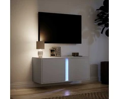 TV staliukas Sieninė TV spintelė su LED lemputėmis, balta, 80x31x35cm