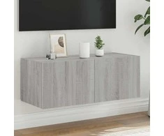 TV staliukas Sieninė TV spintelė su LED lemputėmis, pilka ąžuolo, 80x35x31cm