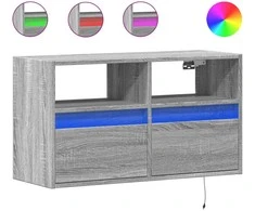 TV staliukas Sieninė TV spintelė su LED lemputėmis, pilka ąžuolo, 80x31x45cm