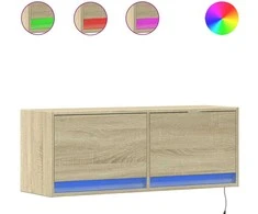 TV staliukas Sieninė TV spintelė su LED lemputėmis, ąžuolo, 100x31x35cm