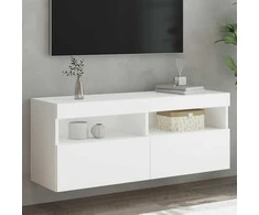 TV staliukas Sieninė TV spintelė su LED lemputėmis, balta, 100x30x40cm