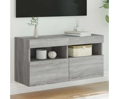 TV staliukas Sieninė TV spintelė su LED lemputėmis, pilka ąžuolo, 80x30x40cm