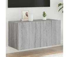 TV staliukas Sieninė TV spintelė su LED lemputėmis, pilka ąžuolo, 80x35x41cm