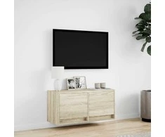 TV staliukas Sieninė TV spintelė su LED lemputėmis, ąžuolo, 80x31x35cm