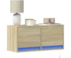 TV staliukas Sieninė TV spintelė su LED lemputėmis, ąžuolo, 80x31x35cm