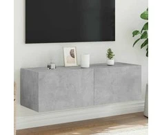 TV staliukas Sieninė TV spintelė su LED lemputėmis, betono, 100x35x31cm