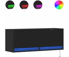 TV staliukas Sieninė TV spintelė su LED lemputėmis, juoda, 100x31x35cm