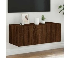 TV staliukas Sieninė TV spintelė su LED lemputėmis, ruda ąžuolo, 80x35x31cm