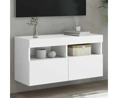 TV staliukas Sieninė TV spintelė su LED lemputėmis, balta, 80x30x40cm