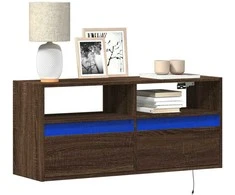 TV staliukas Sieninė TV spintelė su LED lemputėmis, ruda ąžuolo, 100x31x45cm