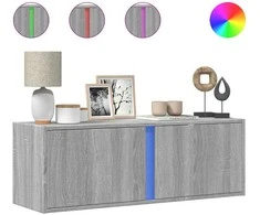 TV staliukas Sieninė TV spintelė su LED lemputėmis, pilka, 100x31x35cm