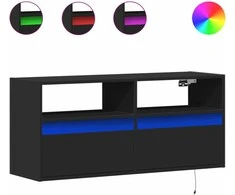 TV staliukas Sieninė TV spintelė su LED lemputėmis, juoda, 100x31x45cm