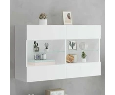 TV staliukas Sieninė TV spintelė su LED lemputėmis, balta, 98,5x30x60,5cm
