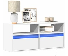 TV staliukas Sieninė TV spintelė su LED lemputėmis, balta, 100x31x45cm