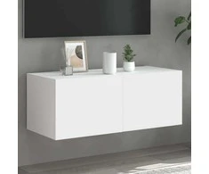 TV staliukas Sieninė TV spintelė su LED lemputėmis, balta, 80x35x31cm