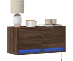 TV staliukas Sieninė TV spintelė su LED lemputėmis, ruda ąžuolo, 80x31x35cm