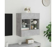 TV staliukas Sieninė TV spintelė su LED lemputėmis, betono, 58,5x30x60,5cm