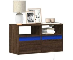 TV staliukas Sieninė TV spintelė su LED lemputėmis, ruda ąžuolo, 80x31x45cm