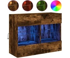 TV staliukas Sieninė TV spintelė su LED lemputėmis, dūminė, 78,5x30x60,5cm