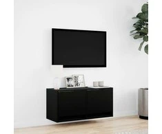 TV staliukas Sieninė TV spintelė su LED lemputėmis, juoda, 80x31x35cm