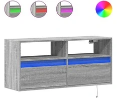 TV staliukas Sieninė TV spintelė su LED lemputėmis, pilka, 100x31x45cm