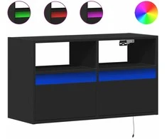 TV staliukas Sieninė TV spintelė su LED lemputėmis, juoda, 80x31x45cm