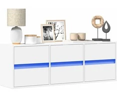 TV staliukas Sieninė TV spintelė su LED lemputėmis, balta, 130x31x45 cm