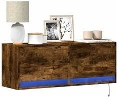 TV staliukas Sieninė TV spintelė su LED lemputėmis, dūminė, 100x31x35cm